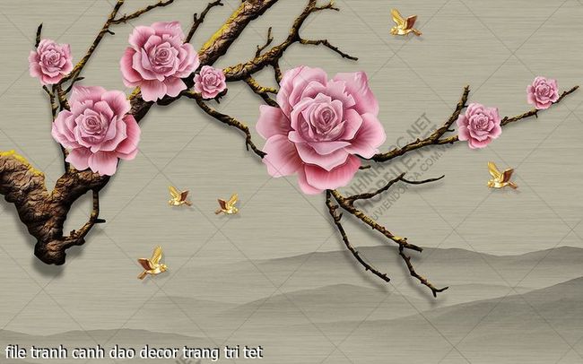 file tranh canh dao decor trang tri tet